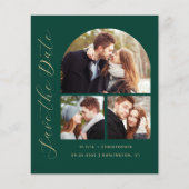 Budget Arch 3-Foto Groene QR-code Save the Date (Voorkant)