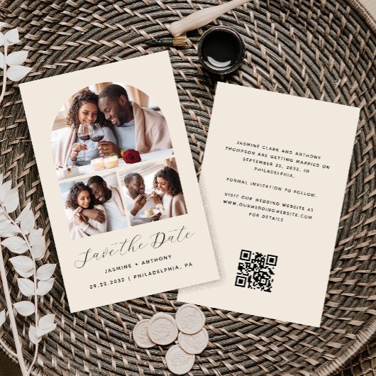 Budget Arch 3-Photo Collage Beige Bewaar de datum