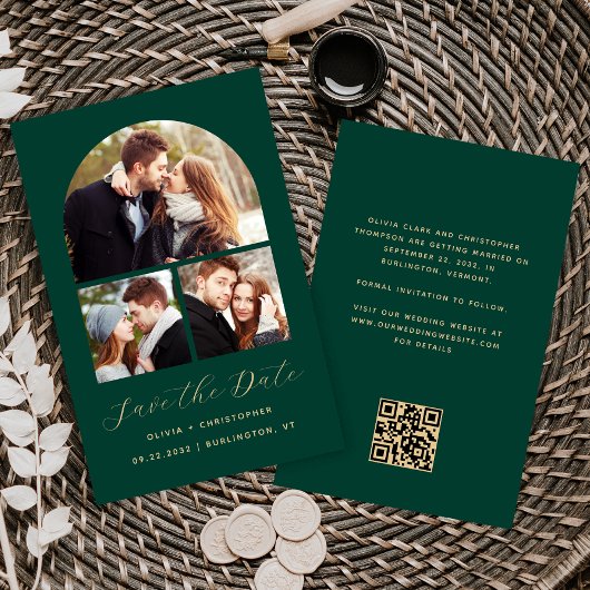 Budget Arch 3-Photo Collage Green Save the Date