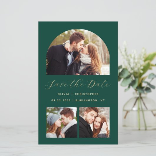 Budget Arch 4 Foto's Emerald Green Save the Date (Staand voorkant)