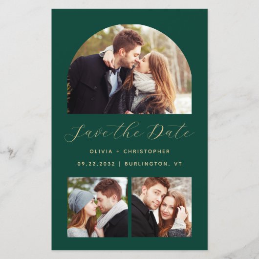 Budget Arch 4 Foto's Emerald Green Save the Date (Voorkant)