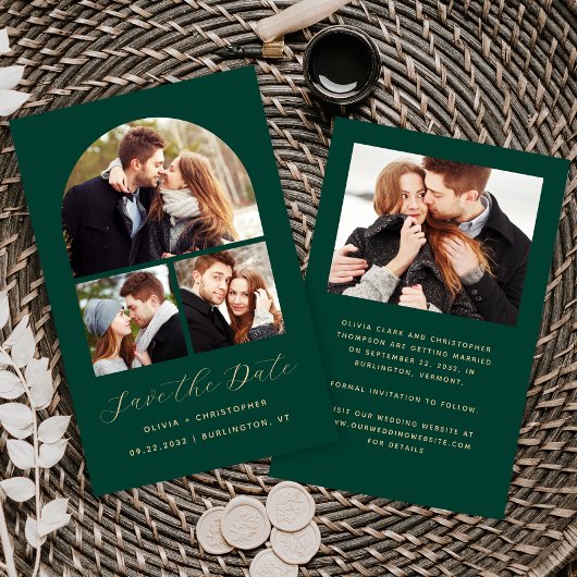 Budget Arch 4-Photo Collage Green Save the Date