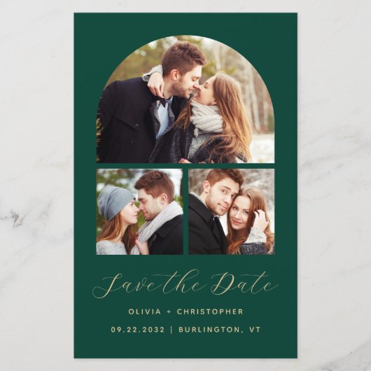 Budget Arch 4-Photo Collage Green Save the Date (Voorkant)