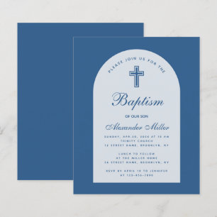 Budget Arch Classic Blue Boy Baptism Uitnodiging