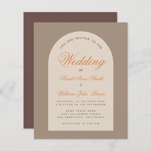 Budget Arch Earthy Neutrals Wedding Uitnodiging (Voorkant / Achterkant)