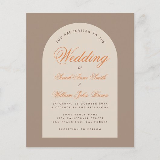 Budget Arch Earthy Neutrals Wedding Uitnodiging (Voorkant)
