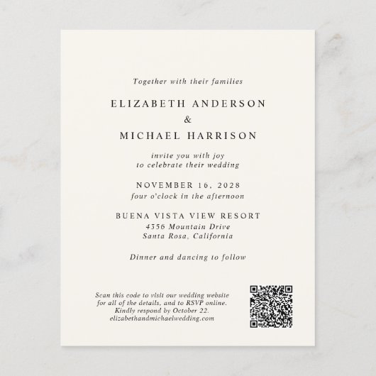Budget Arch Foto QR Code Cream Weduwen Uitnodiging (Achterkant)