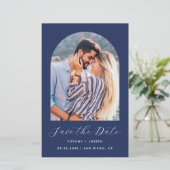 Budget Arch Foto QR Code Navy Blue Save the Date (Staand voorkant)
