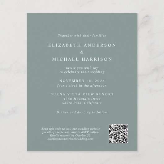 Budget Arch Foto QR Code Sage Trouwkaart Uitnodigi (Achterkant)