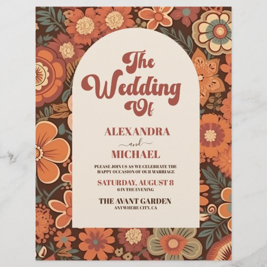 Budget Arch Groovy Retro 70s Bloemenbruiloft Flyer (Voorkant)