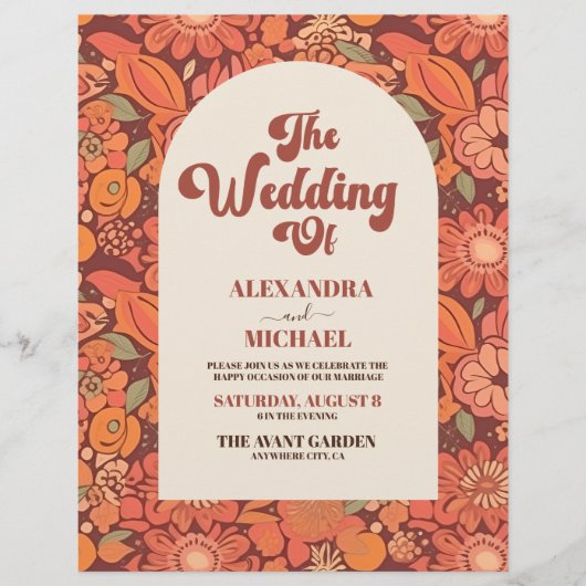 Budget Arch Groovy Retro 70s Bloemenbruiloft Flyer (Voorkant)