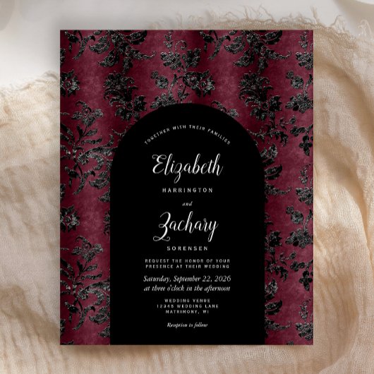Budget Arch Moody Burgundy Black Damask Wedding