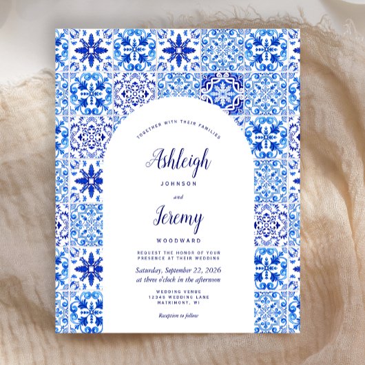Budget Arch Portugese Blue Tegel Wedding Invite