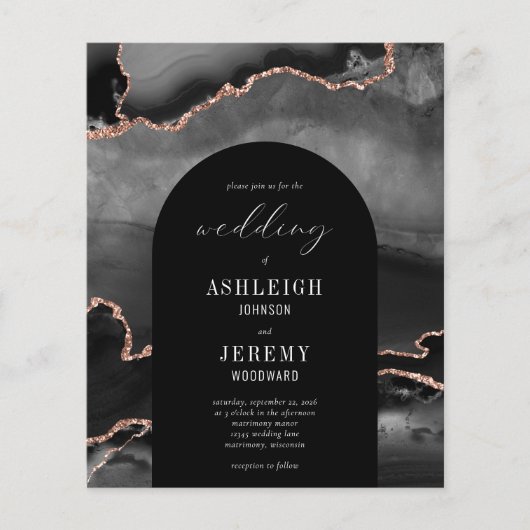 Budget Arch Zwart Roos Gold Agaat Bruiloftsuitnodi (Voorkant)