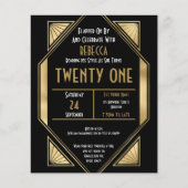 Budget Art Deco 21st Birthday Gold Black Invite (Voorkant)