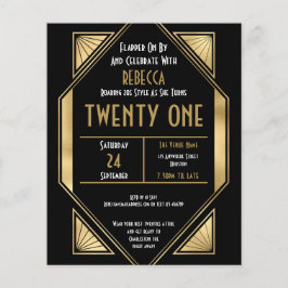 Budget Art Deco 21st Birthday Gold Black Invite