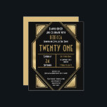 Budget Art Deco 21st Birthday Gold Black Invite<br><div class="desc">Budget Art Deco 21st Birthday Gold Black Invite. Een budgetprijs voor KLEINE 4, 5 x 5, 6 inch. Verkrijgbaar in een SEMI-GLOSS 110 lb KAART STOCK dat de standaardoptie is (dikker voor uitnodigingen), OF een SATIN FINISH 80 lb THINER PAPER STOCK (ideaal voor behuizingen). De enveloppen zijn een facultatieve extra...</div>