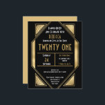 Budget Art Deco 21st Birthday Gold Black Invite<br><div class="desc">Budget Art Deco 21st Birthday Gold Black Invite. Een budgetprijs voor KLEINE 4, 5 x 5, 6 inch. Verkrijgbaar in een SEMI-GLOSS 110 lb KAART STOCK dat de standaardoptie is (dikker voor uitnodigingen), OF een SATIN FINISH 80 lb THINER PAPER STOCK (ideaal voor behuizingen). De enveloppen zijn een facultatieve extra...</div>