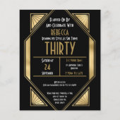 Budget Art Deco 30th Birthday Gold Black Invite (Voorkant)