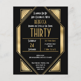 Budget Art Deco 30th Birthday Gold Black Invite