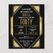Budget Art Deco 40th Birthday Gold Black Invite (Voorkant)