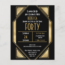 Budget Art Deco 40th Birthday Gold Black Invite