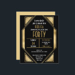 Budget Art Deco 40th Birthday Gold Black Invite<br><div class="desc">Art Deco 40th Birthday Gold Black Invite. Een budgetprijs voor KLEINE 4, 5 x 5, 6 inch. Verkrijgbaar in een SEMI-GLOSS 110 lb KAART STOCK dat de standaardoptie is (dikker voor uitnodigingen), OF een SATIN FINISH 80 lb THINER PAPER STOCK (ideaal voor behuizingen). De enveloppen zijn een facultatieve extra en...</div>