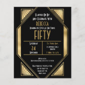 Budget Art Deco 50th Birthday Gold Black Invite (Voorkant)