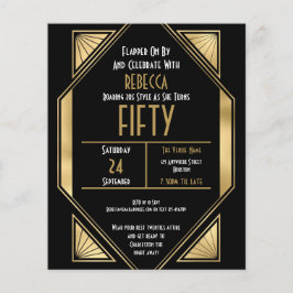 Budget Art Deco 50th Birthday Gold Black Invite