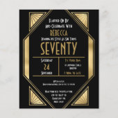 Budget Art Deco 70th Birthday Gold Black Invite (Voorkant)