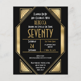 Budget Art Deco 70th Birthday Gold Black Invite