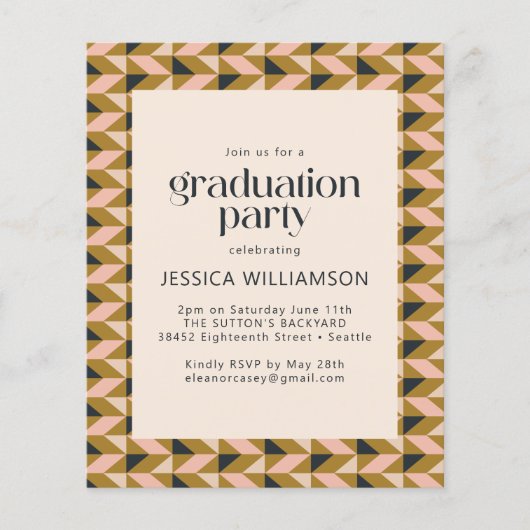 Budget Art Deco Blush en Gold Graduation Party (Voorkant)