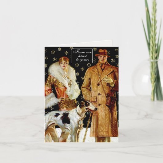 Budget Art Deco Elegant Kerstpaar Feestdagen Kaart (Voorkant)