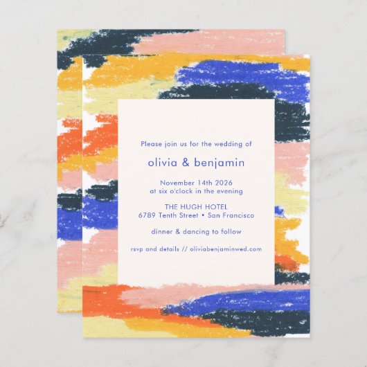 Budget Artsy Abstract Blue Fun Wedding Uitnodiging (Voorkant / Achterkant)