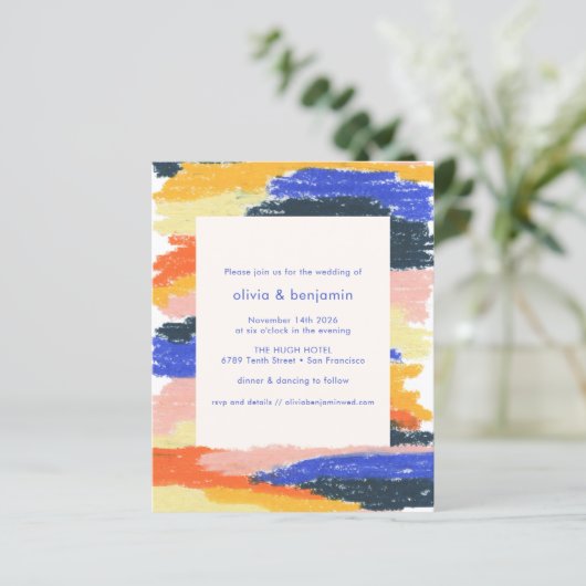 Budget Artsy Abstract Blue Fun Wedding Uitnodiging (Staand voorkant)