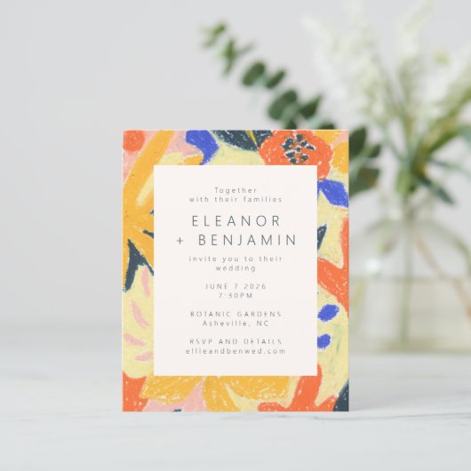 Budget Artsy Abstract Botanical Fun Wedding Invite (Staand voorkant)