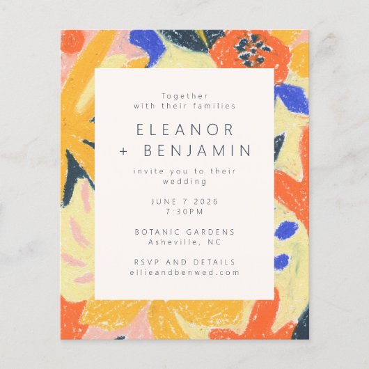 Budget Artsy Abstract Botanical Fun Wedding Invite (Voorkant)