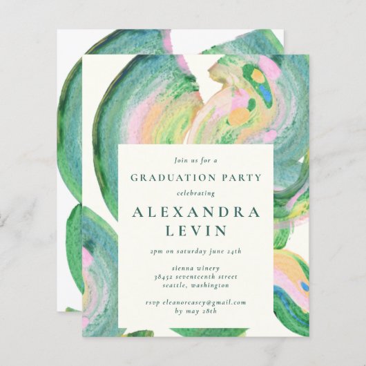 Budget Artsy Abstract Green Swirl Gradul Party (Voorkant / Achterkant)