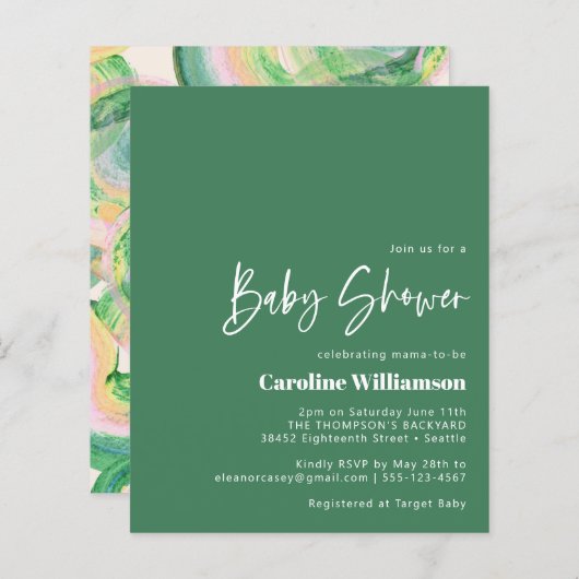 Budget Artsy Abstract Groene Waterverf Baby shower (Voorkant / Achterkant)