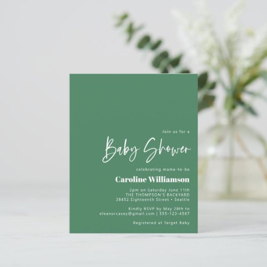 Budget Artsy Abstract Groene Waterverf Baby shower (Staand voorkant)