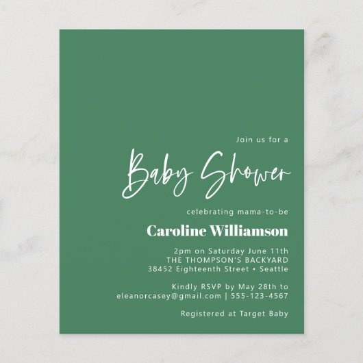 Budget Artsy Abstract Groene Waterverf Baby shower (Voorkant)