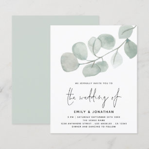 BUDGET Artsy Eucalyptus Script Weddenschap Uitnodi