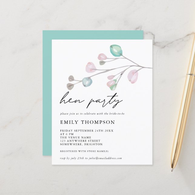 Budget Artsy Leaves Hen Party Uitnodiging (Voorkant / Achterkant in situ)