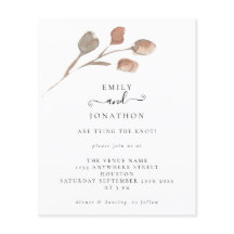 Budget Artsy Leaves Wedding Script Uitnodiging