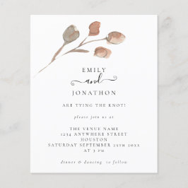 Budget Artsy Leaves Wedding Script Uitnodiging