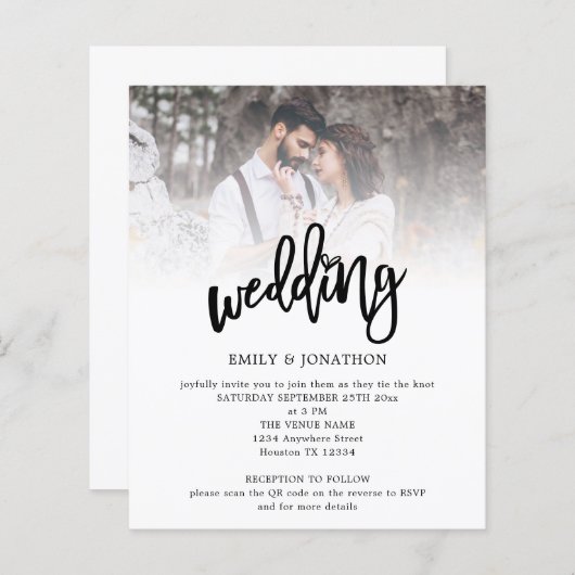 Budget Artsy Script Photo QR Code Weddenschap Uitn (Voorkant / Achterkant)