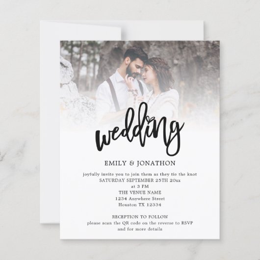 Budget Artsy Script Photo QR Code Weddenschap Uitn (Voorkant)