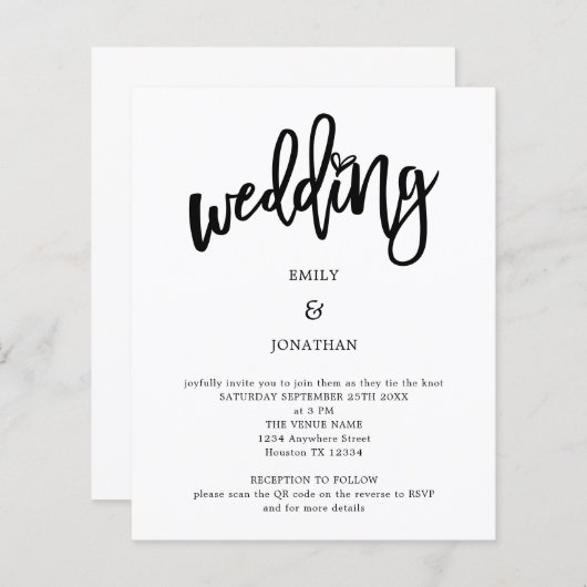 Budget Artsy Script QR Code Weddenschap (Voorkant / Achterkant)