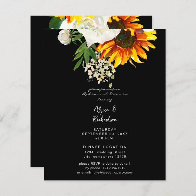 Budget Artsy Sunflower Floral Rehearsal Dinner - B (Voorkant / Achterkant)