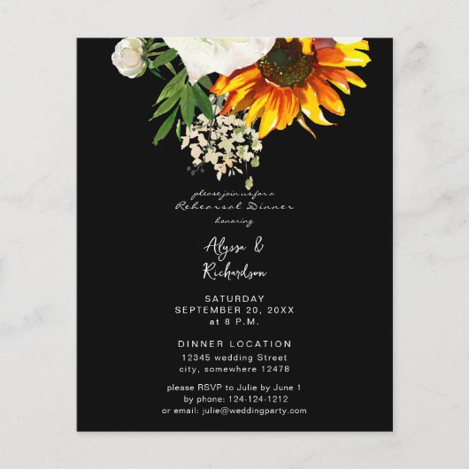 Budget Artsy Sunflower Floral Rehearsal Dinner B Flyer (Voorkant)